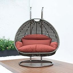 KLODOR Designer Double Seater Iron Hanging Swing Chair with Tufted Soft Deep Cushion & Stand Backyard Relax for Indoor, Outdoor, Balcony, Patio, Home & Garden, Terrace (Brown with Maroon Cushion)-picture-19