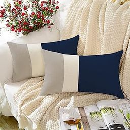 STITCHNEST Navy Geometrical Printed Poly Cotton Rectangular Cushion Cover Pack of 2 (12x18 Inches)-image-27