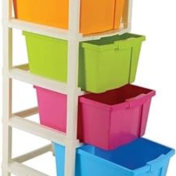 Suzec 4 Layer Medium Multi-Purpose Modular Drawer Storage System for Home and Office with Trolley Wheels and Anti-Slip Shoes (Multi Colour)-image-62