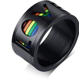 Stainless Steel Rainbow LGBT Pride LOVE Letter Ring for Gay & Lesbian Love Jewelry Wedding Band-image-87
