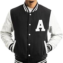 DrobeCotton Blend A to Z Letter Embroidery Stylish Long sleeve Letterman Black Varsity Jacket for Men-image-49