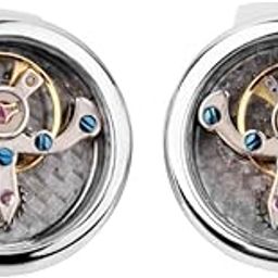 1 Pair Mens Shirt Cufflinks Round Watch Movement Cuff Links - Silver-image-84