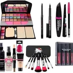 ZUKRAVE Women's & Girl's Makeup Kit with 7 Pcs Black Makeup Brushes, 4IN1 Red Edition Matte Mini Lipstick, Fixer, Primer, Contour, Foundation, 36H, Kajal, 3in1 Combo and Beauty Blender - (Pack of 22)-9