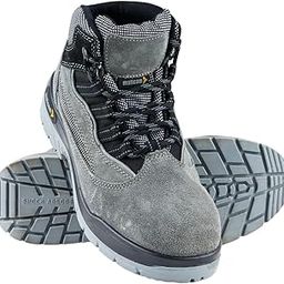 Manx Safety Shoes for Men, Suede Grey Leather, High Ankle Safety Boot with Steel Toe, Injected Double Density PU Sole, Light Weight, Comfort and Slip Resistance, Size- 4UK-12UK-26