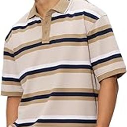 Stripes: Cream, Ochre, Black Men and Boys Short Sleeves Collared Neck Cotton Blend Oversized Polos-picture-11