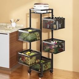 TEX-RO Kitchen Trolley with Wheels, Kitchen Organizer Items and Storage Solutions for Square Kitchen Organizer and Kitchen Accessories Items (Black,Layer 5)-image-4