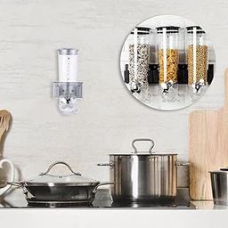 UJEAVETTE Wall Mounting Dry Food Dispenser Kitchen Storage for Cereal Oatmeal Grain Single Silver-image-57