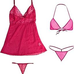 Women Babydoll with Mesh Bra Panty Lingerie Set-image-6