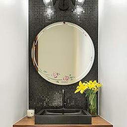 Glassco Round Shape Flower Design Frameless Mirror for Wall Mirror for Bathroom Wall Wall Mirror Mirror for Bedroom wash Basin Mirror 16 X 16 Inch-12