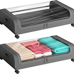 Under Bed Storage organizer | Featuring Wheels, Containers and 6.5 Inch High Rolling Shoe Storage with Lid, Ideal for Small Space Organization and Clothes Storage (Set of 2, Grey)-15