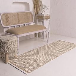 STONEMUNK® Diamond Woven Floor Runner Rugs 2 x 5 Feet Cotton Pit Loom Rug for Room, Kitchen, Living Room, Dining, and Bedroom 22x60 Inch - (Beige - Diamond(R))-image-60