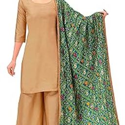 Women's Vegan Silk Crushed Patola Elephant Print Dupatta(42" X 2.5 Meters)-32