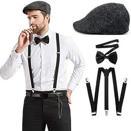 Flat/Golf cap with Suspender and Designer Bow Tie Set for Men-image-71