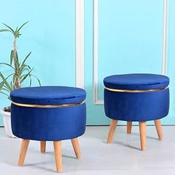 ShadowKart Pouffes Sitting Stool for Living Room, Mudda Puffy Wooden Ottoman Stools, Pouffe Footstool, Pouf for Office Home Decoration & Dressing Table, 16x16x18 Inch, Combo, Royal Blue-image-21