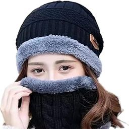 Warm Winter Woolen Beanie Cap with Face Cover Face and Neck Warmer for Women(Black) (Pack of 1)-image-8