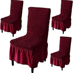HOKIPO Polyester Bubble Frill Chair Cover Set of 4, Wine (AR-5258-WINE*4)-image-16