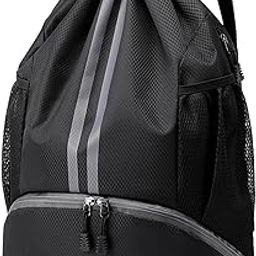 Sports Drawstring Backpack - Drawstring Gym Bag, Swim Bag, Basketball Bag with Shoes Compartment and Wet Proof Pocket for Women & Men.-image-14