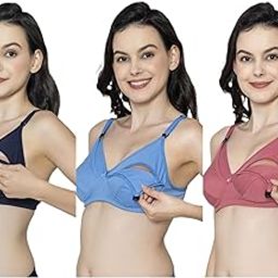 Feeding Bra | Non Padded for Women |Pure Soft Women's Cotton Multicolor Full Cup Non Padded Feeding/Nursing Bra/Maternity Bra Combo - Pack of 3-image-72