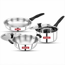 Butterfly Classic Stainless Steel Cookware 5 Pcs Set|Fry Pan 22Cm(1.4L)|Kadai 22Cm(2.2L)|Saucepan 16Cm(1.6L) with Steel Lids|Induction Base,Triply Bottom|Even,Fast Cooking with Less Oil,Silver-20