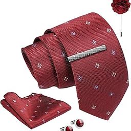 Tie for Men – Dotted Silk Neck Ties Set with Cufflinks Flower Pin, Pocket Square & Black Gift Box, Combo Necktie Sets for Office Wear, Formal Suits & Weddings (Luxe Maroon, NXWDS_251)-image-22