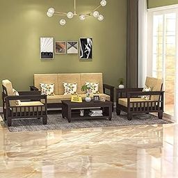 Douceur Furnitures Solid Sheesham Wood 5 Seater Sofa | Five Seater Sofa Set for Living Room/Hotel/Cafe/Office | Finish - Walnut Finish | Cushion- Beige-image-19