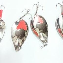 25 gram Fishing Spoon, Hand Made Silver Spoons Lure Fishing Tools Accessories Hard Fishing Lures Treble Hooks Metal Lure Baits with RED Heart (4)-61