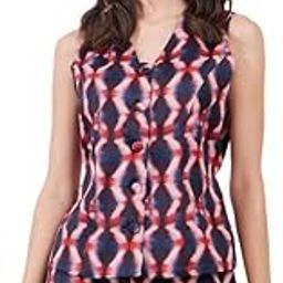 Satin Geometric Print Waistcoat - Multicolour-image-69