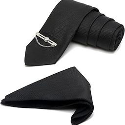 Mens Woven Premium Silk Necktie Set Incl Pocket Square Chrome Tiepin American Style Formal Tie Gift Set for Men (BL-CPC)-picture-36