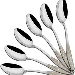 Parage 6 Pieces Stainless Steel Premium Dinner Spoon Set for Home & Kitchen, 16 cm Long, Luxury Dining Tableware Laser Chammach Set Gift, Silver, Dazzle Design-30