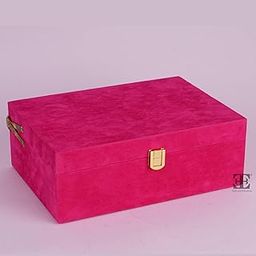 Each and Everything Luxury Classic Ornament Decorative Velvet Suede Trunk box for Gifting and Storage (Rani pink)-1