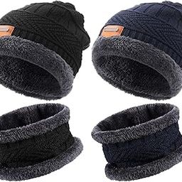 4 Pieces Winter Beanie Hat Scarf Set Fleece Lined Skull Cap Winter Hat and Neck Warmers Scarf for Men and Women-60