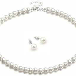 VIGHNESHWAR TRADERS Glass Moti Shining Pearl necklace choker with stud earrings 6MM Size-image-25