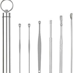 Snevad Ear Cleaning Kit Scoop Tool Stainless Steel Suit Spring Wax Cleaner Picks Curette with Storage Box for Adults Kids Sliver Metal Spoon Remover Earpick Hanging Clean Key for Adult Children-image-75