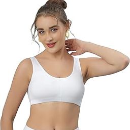 Womem's Cotton Material Slip on Sports Bra with Wirefree Support Regular Straps Full Coverage Bra Beige-image-94