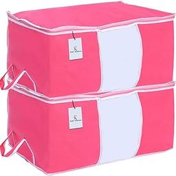 Kuber Industries Underbed Storage Bag, Storage Organiser, Blanket Cover Set of 2 - Pink, Extra Large Size-CTKTC14150-26