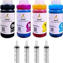 ANG Inkers 4-Color Refill Ink Kit for Canon PIXMA Printers – 100g Bottles (Cyan, Magenta, Yellow, Black) + 4 Syringes – Compatible with E470, E477, E400, E410, E417, E560, E3370, E4570, MG2577S-16