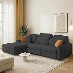 GRAPEWOOD Amber LHS 4 Seater L Shape Sofa Cum Bed for Living Room (Black Fabric) Premium Fabric Sofa Set-image-108