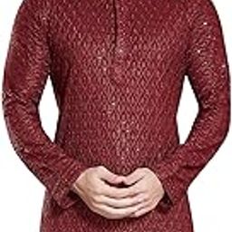Men's Sequince Embroidered Cotton Blend Only Slim Fit Kurta-image-47