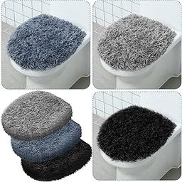 3 Pcs Toilet Lid Cover for Bathroom, Machine Washable, Plush Shag Seat Covers, Dries Quickly, Soft Fluffy Fabric 17.7 x 19.7 Fits Standard Toilet Lids, Elastic Bathroom Decor, 2 Gray, 1 Black-image-26