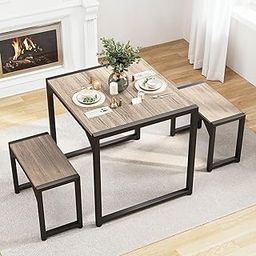 Gizoon Dining Table Set for 2, Kitchen Table Set for 2 with Steel Frame, Kitchen Table with 2 Benches for Small Space, Space Saving Dining Room Table Set for Restaurant, Kitchen, Living Room, Grey-image-35