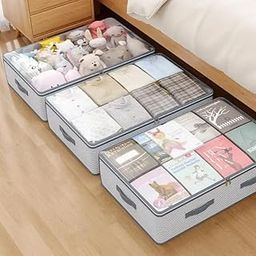 Under Bed Storage Organiser Bags, Large Capacity Storage Container, Grey Stripe Pattern, Set of 2-image-18