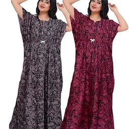 Women Casual Floral Printed Multicolor Night Wear Gown/Free Size Kaftan/Cotton Kaftan Nighty Pack of 2_KFN6-picture-9