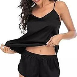 GC GLORIOUS CHOICE Sleeveless Top & Short Set Women�s Regular Nightwear (Large, Black)-image-68