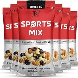 JB&CO Sports Mix Grab & Go pack, on the go snacks, Pure dry fruits and nuts, energy booster, sports quick bites, daily nutrition (Pack of 6 X 40g, Natural Rich)-image-22