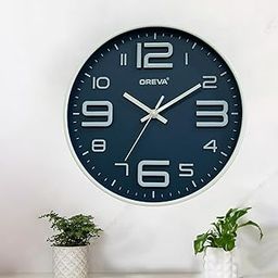 OREVA 12 Inch Round Fancy Embossed Number Dial Contemporary Stylish Quartz Clocks Modern Analog Silent Wall Clock for Living Room Bedroom Latest Home Décor Office AQ-9497SS (Blue)-4