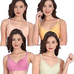 Women Everyday Padded Bra (Pack of 4) - Made of Pure Cotton Full Coverage Non Wired Pushup Soft Cup for T-Shirt Saree Dress Sports Garment for Daily Use Everyday-image-3