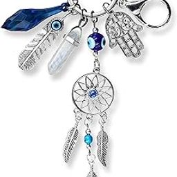 Dreamcatcher Gift Handmade Stylish Keychain For Women Girls Boys Scooter Bikes Evil Eye Stones Keyring For Travel Bags,College School Bags,Purse,Handbag Keyrings Decorative Hangings,Red-34
