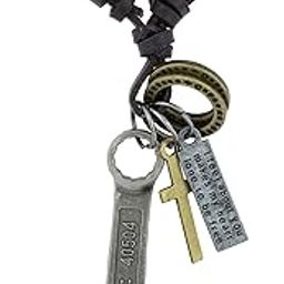 Hip Hop Punk Rusty Wrench Cross Bronze Vintage Dog Tag Oxidised Afghani Bohemian Tribal Leather Pendant Chain Boys-image-5