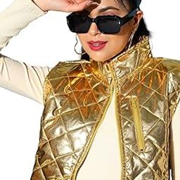 Gold Metallic Sleeveless Puffer Jacket-image-10