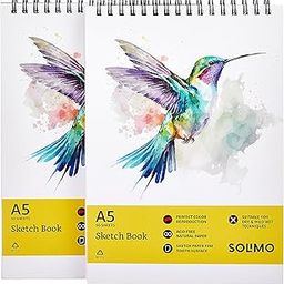 Amazon Brand - Solimo Sketchbooks, Spiral-Bound, Mini Size, Professional-Grade Sheets, Compatible with a Range of Art Material (A5, Set of 2)-23